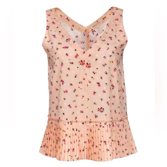 Rebecca Taylor Tops - Rebecca Taylor Floral Silk Blouse Pleated V-Neck Pink Peach Size 10